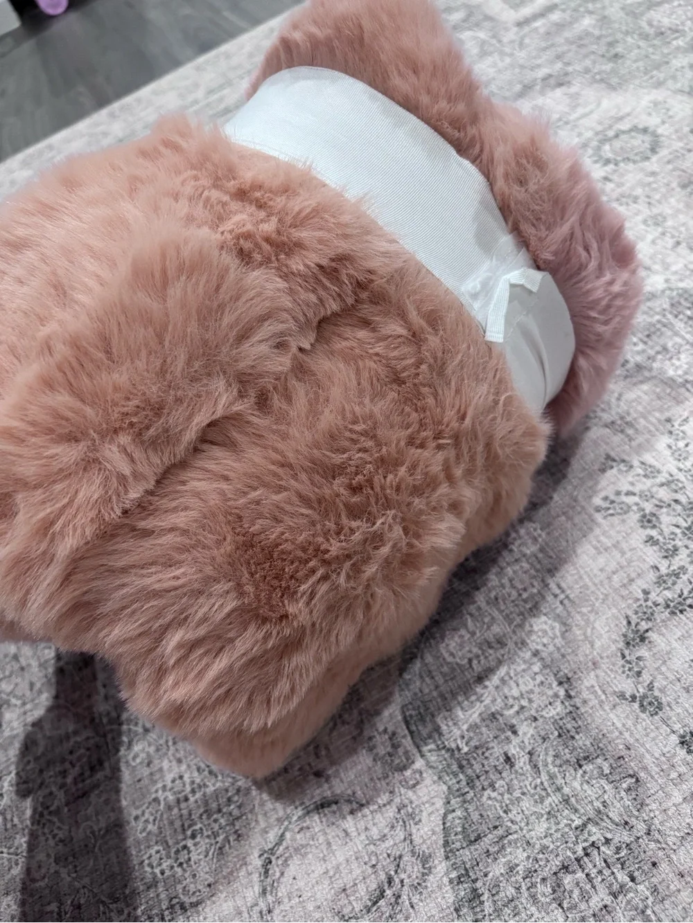 Crafted Lux Plush Bubble Faux Fur Throw Blanket in Dusty Rose NWT 50